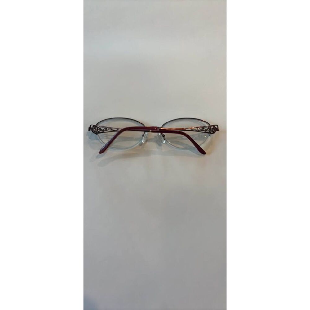 Tura Semi-Rimless Eyeglasses Frames Burgundy Filigree Temples 53-18-135